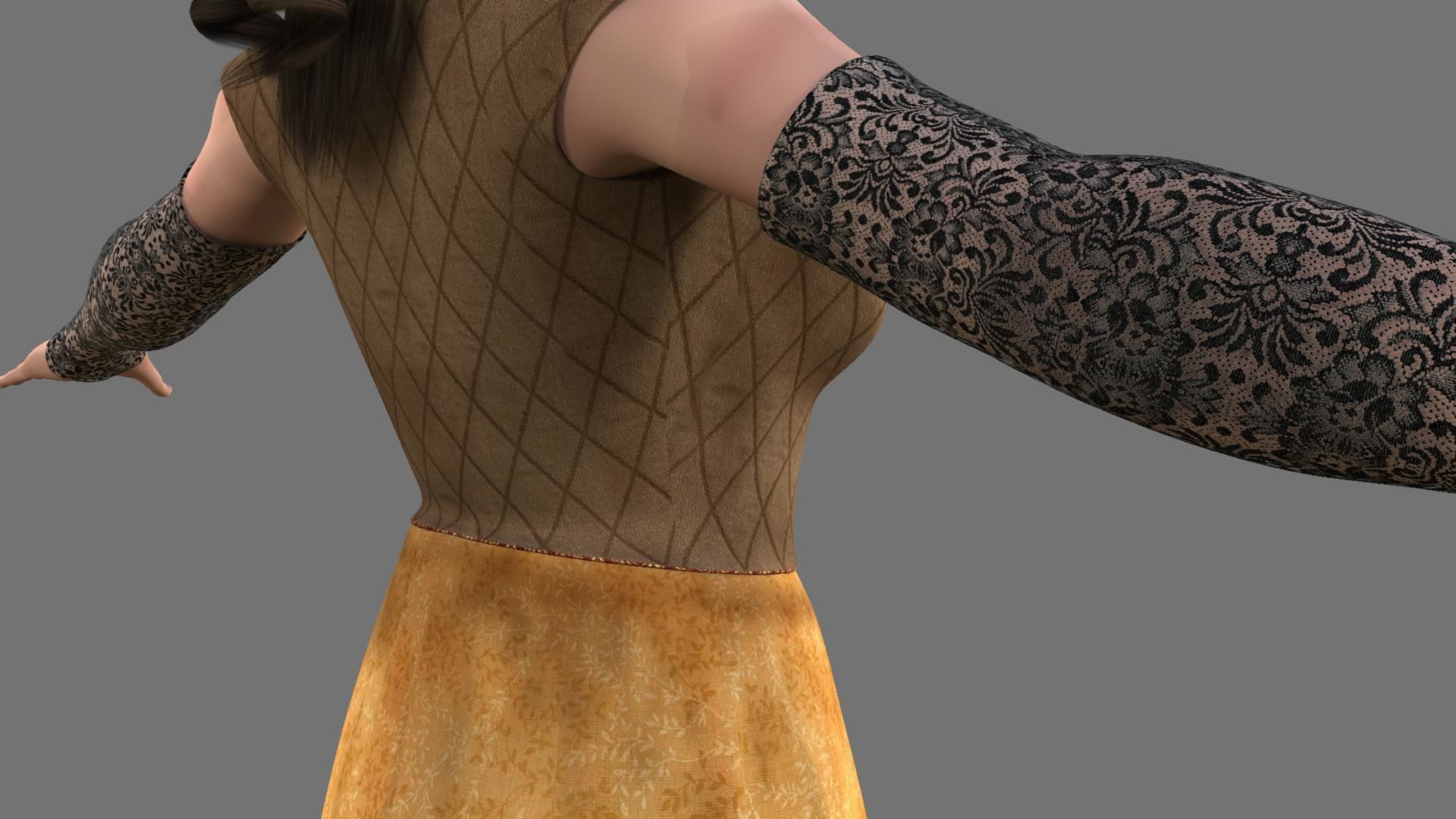 Queen woman in golden dress 3D model_4