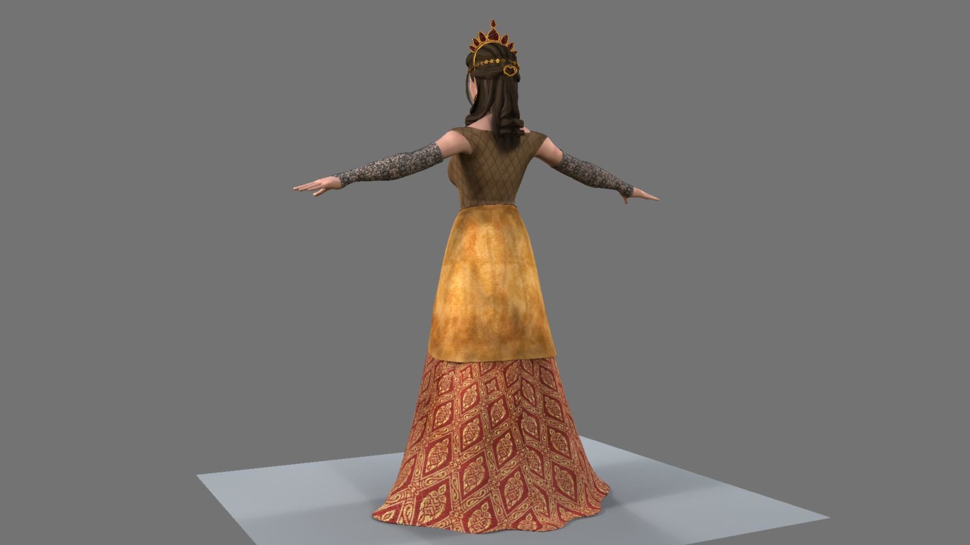 Queen woman in golden dress 3D model_23