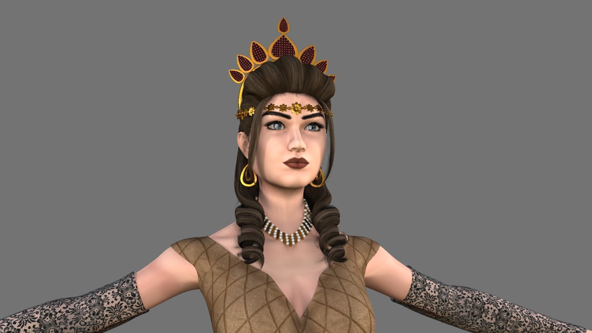 Queen woman in golden dress 3D model_45