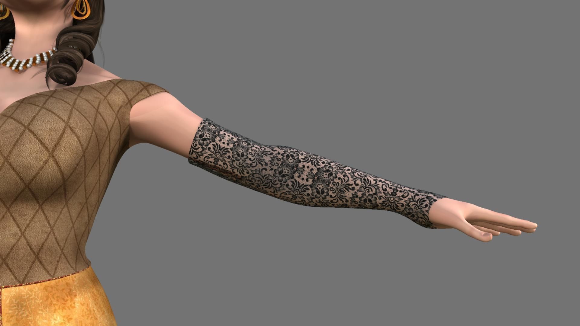 Queen woman in golden dress 3D model_16