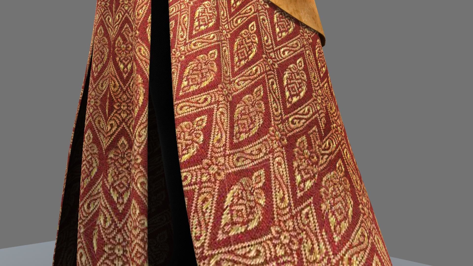 Queen woman in golden dress 3D model_7