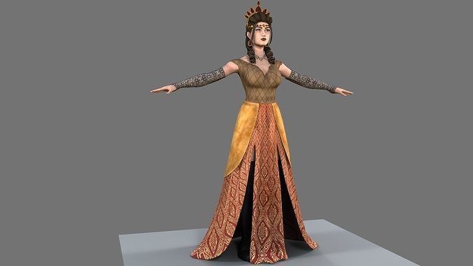 Queen woman in golden dress 3D model