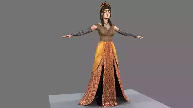 Queen woman in golden dress