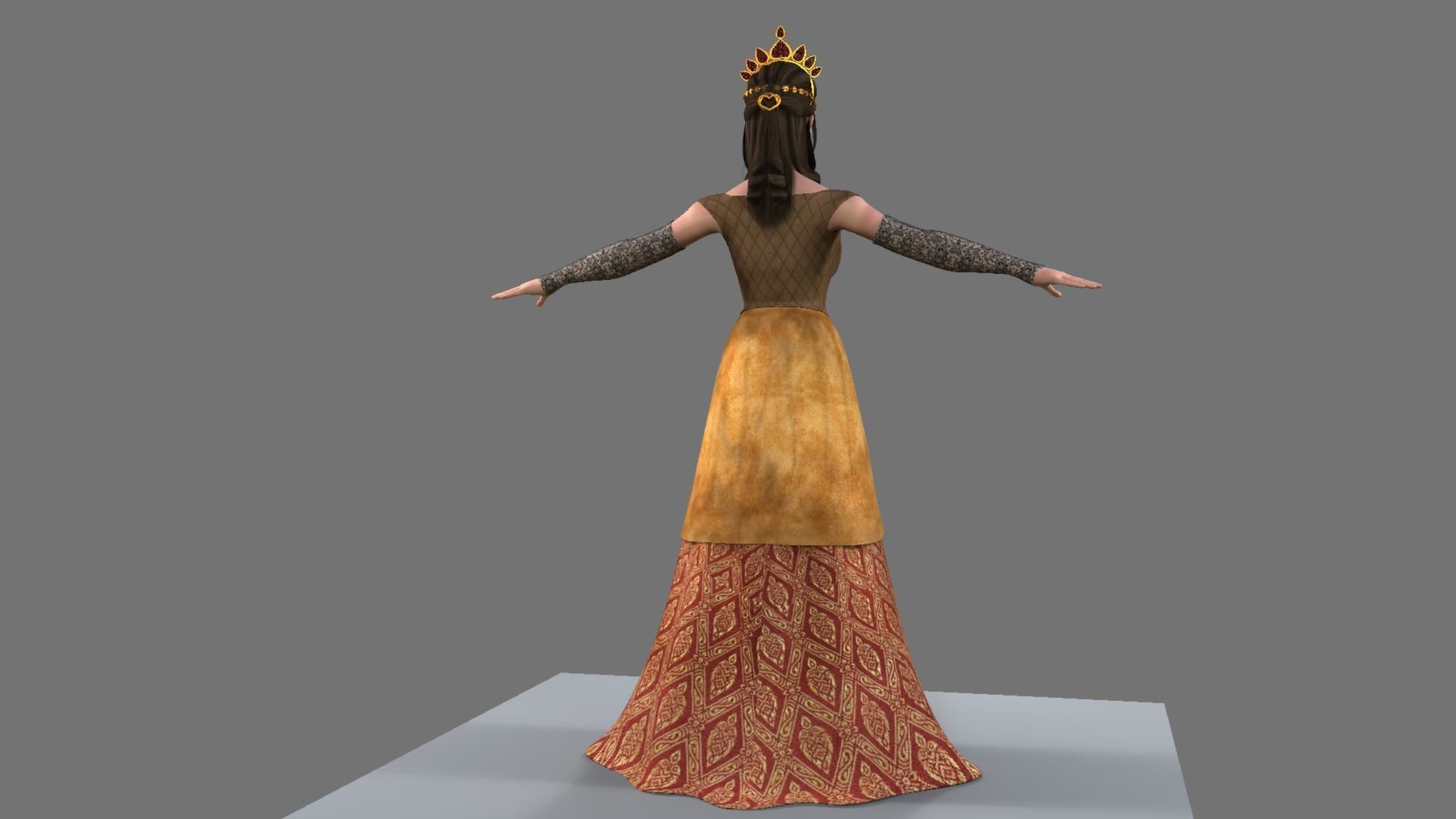 Queen woman in golden dress 3D model_34
