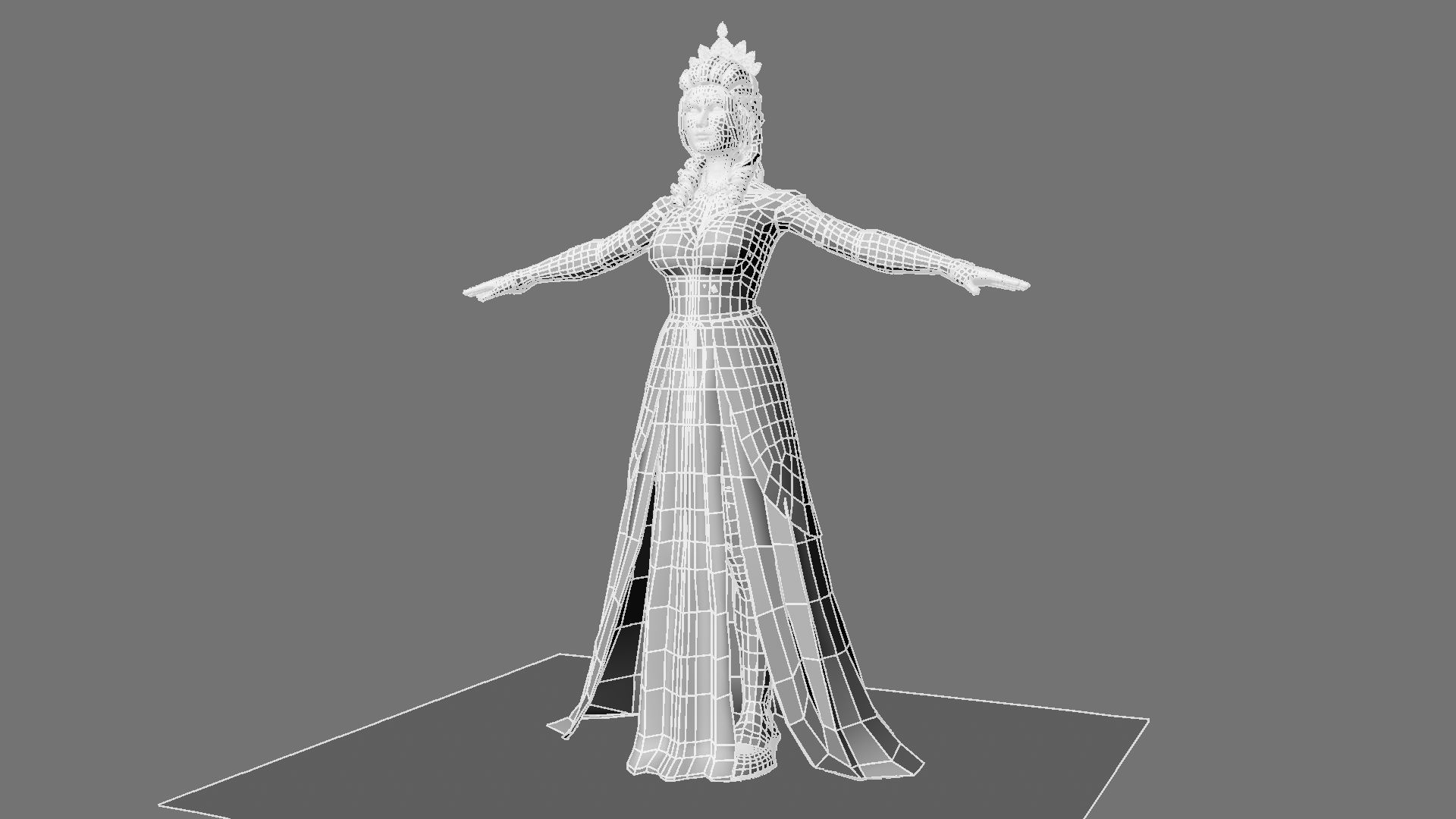 Queen woman in golden dress 3D model_24