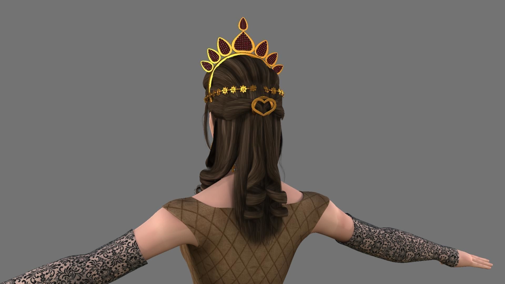 Queen woman in golden dress 3D model_55