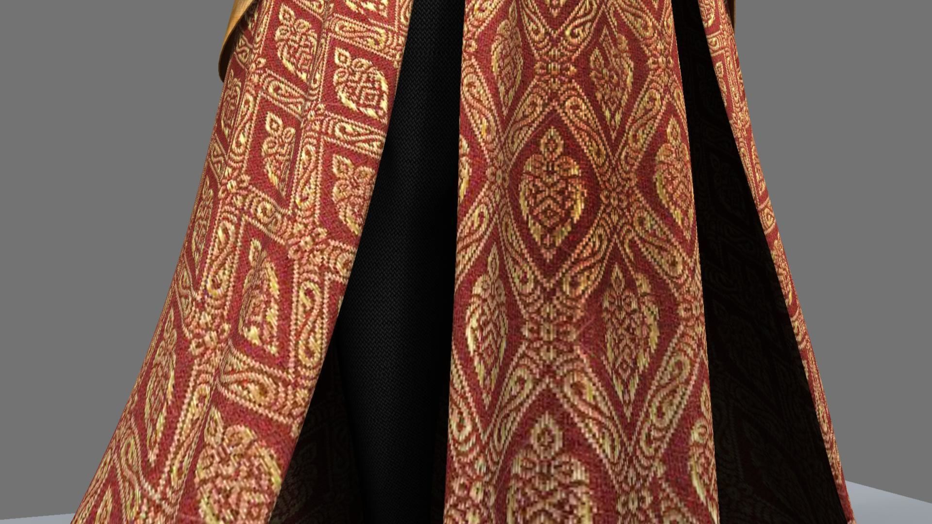 Queen woman in golden dress 3D model_8