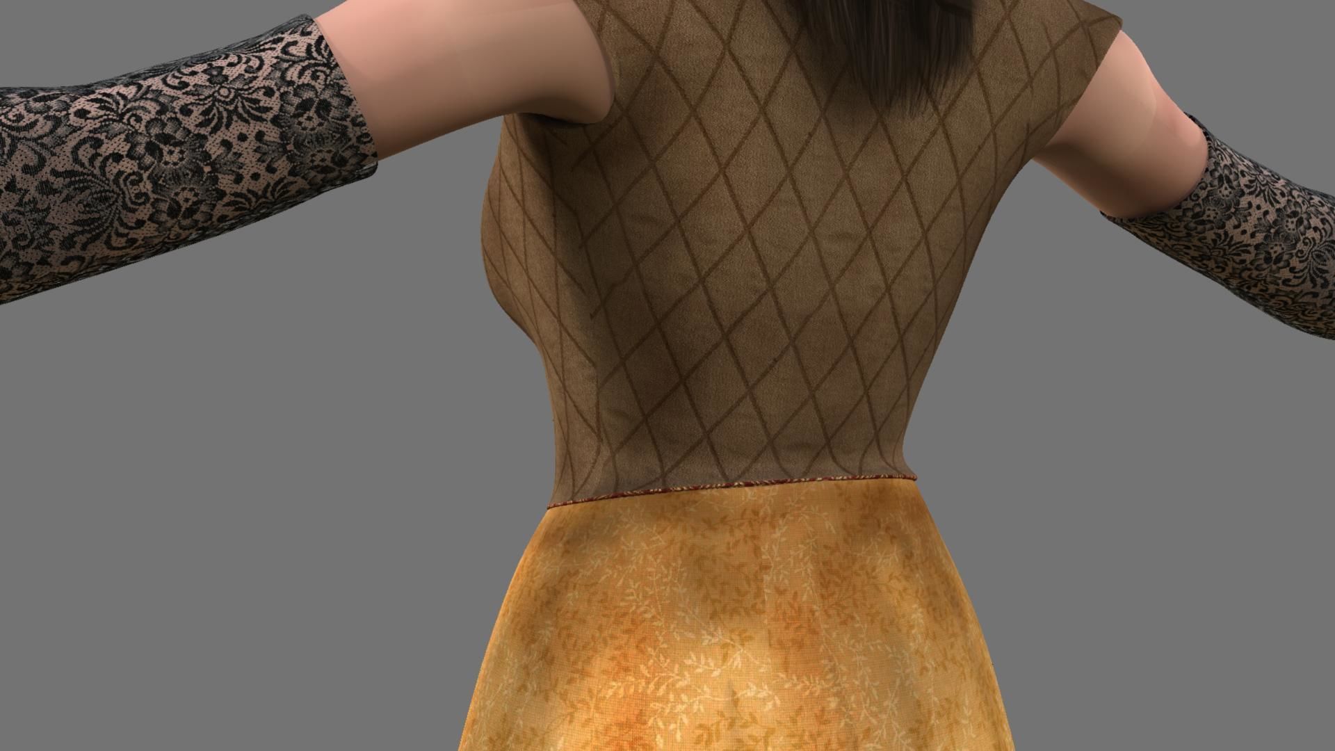 Queen woman in golden dress 3D model_3