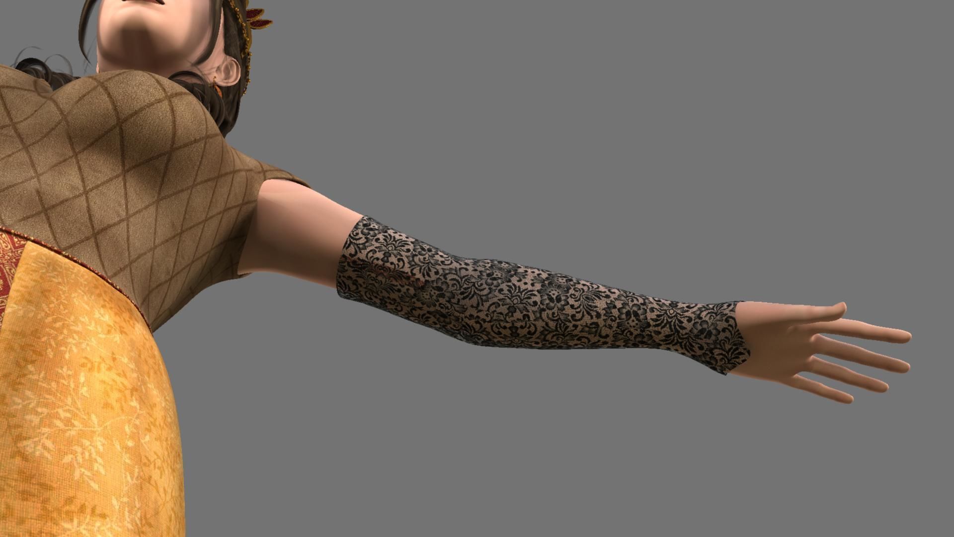 Queen woman in golden dress 3D model_17