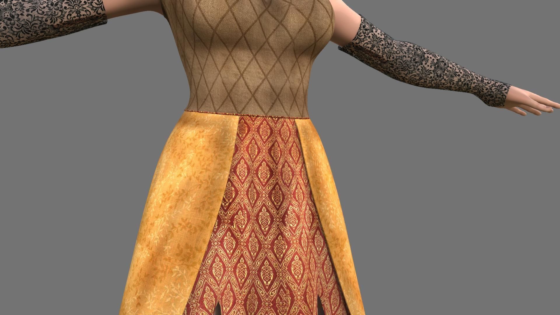 Queen woman in golden dress 3D model_57