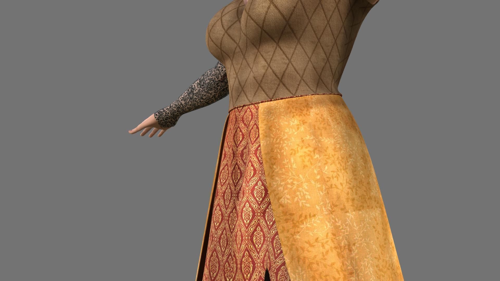 Queen woman in golden dress 3D model_2