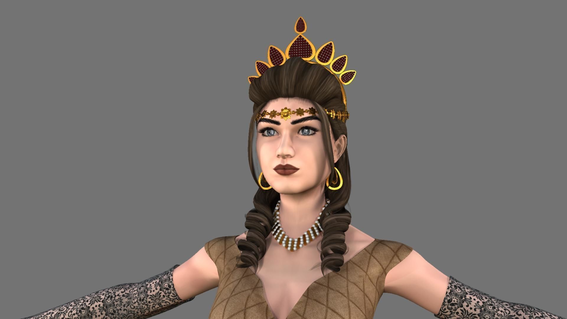 Queen woman in golden dress 3D model_54