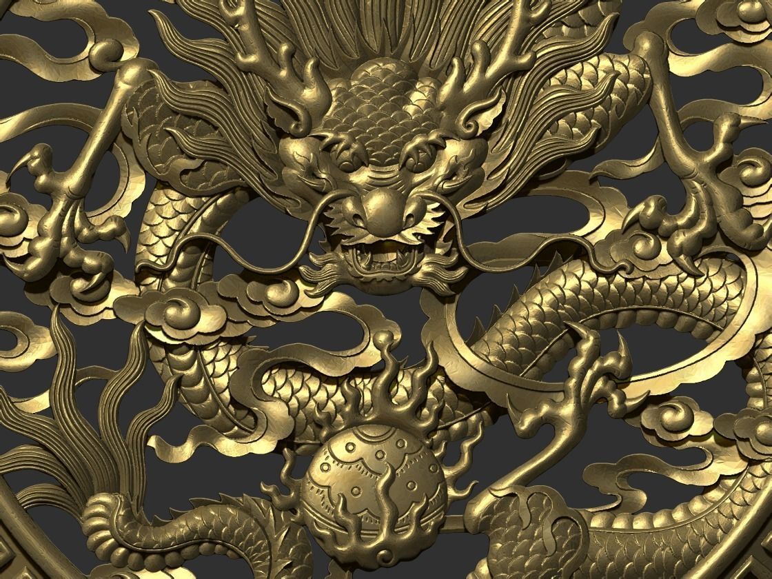 dragon gold medallion 3D print model_5