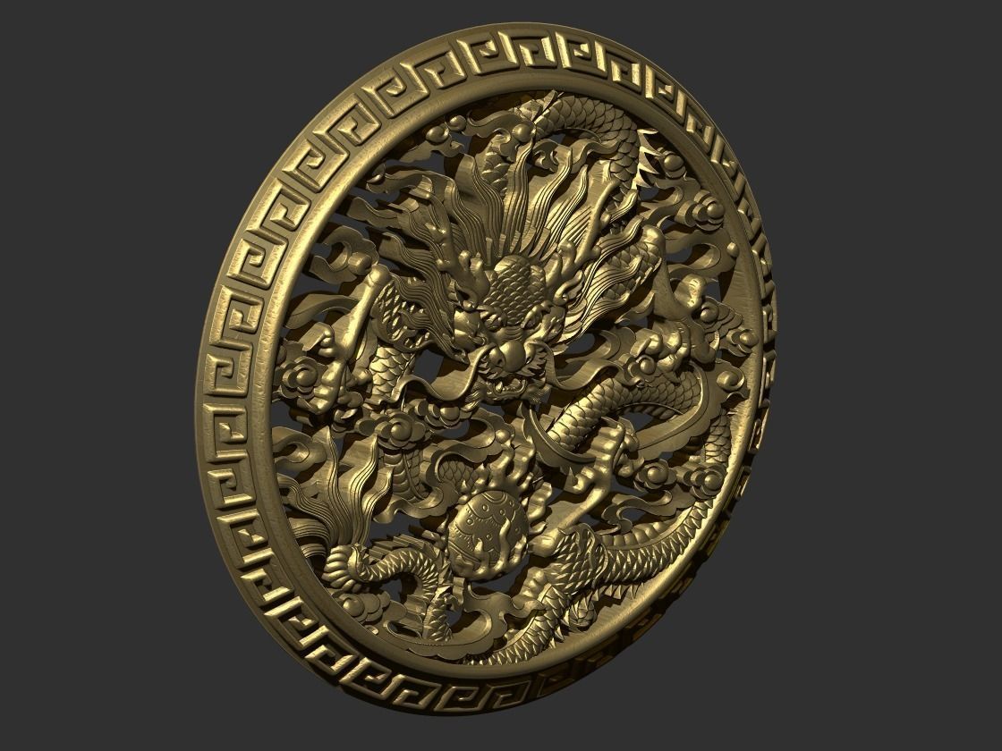 dragon gold medallion 3D print model_1