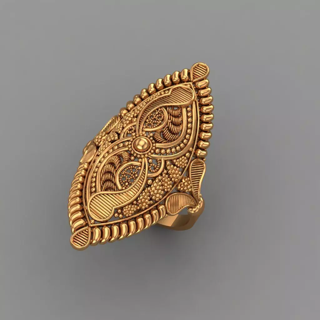 marquise indian full gold ring jewelry for woman 3D print model