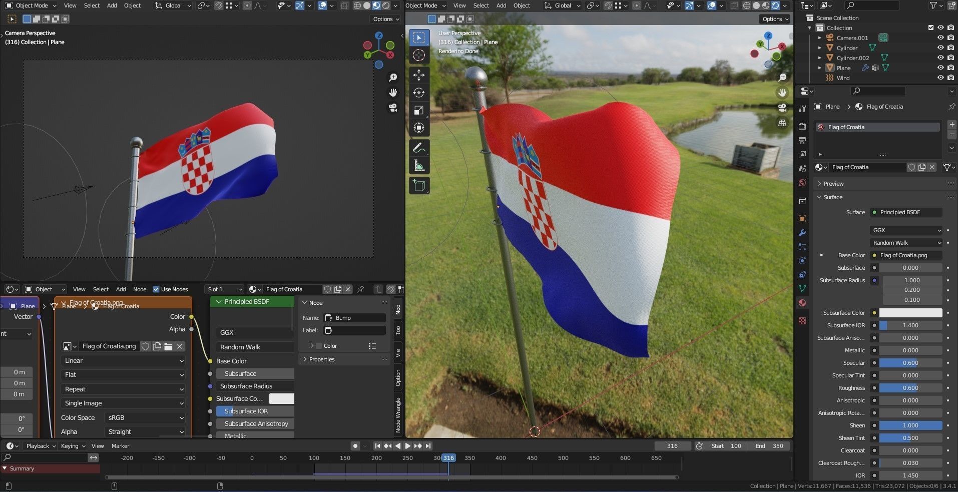 Animated Croatia Flags 3D model_3