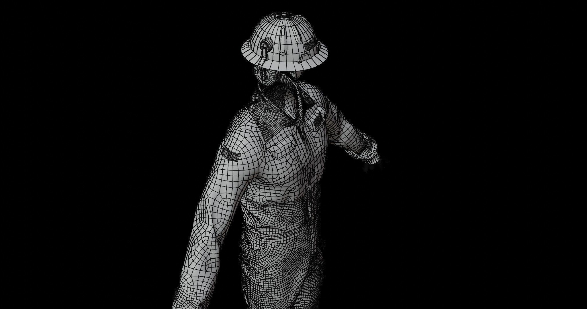 Oil and Gas worker uniform with safety equipments 3D model_9