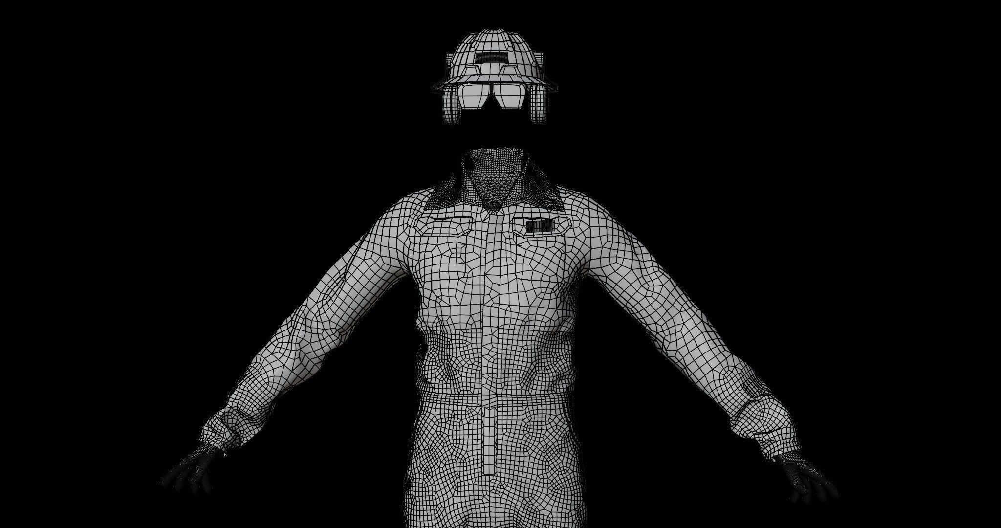 Oil and Gas worker uniform with safety equipments 3D model_6