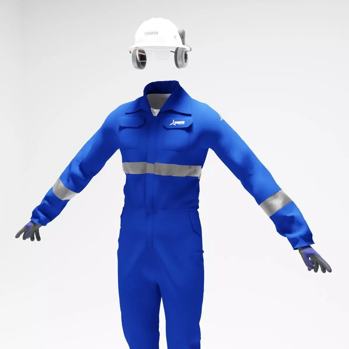 Oil and Gas worker uniform with safety equipments 3D model_0