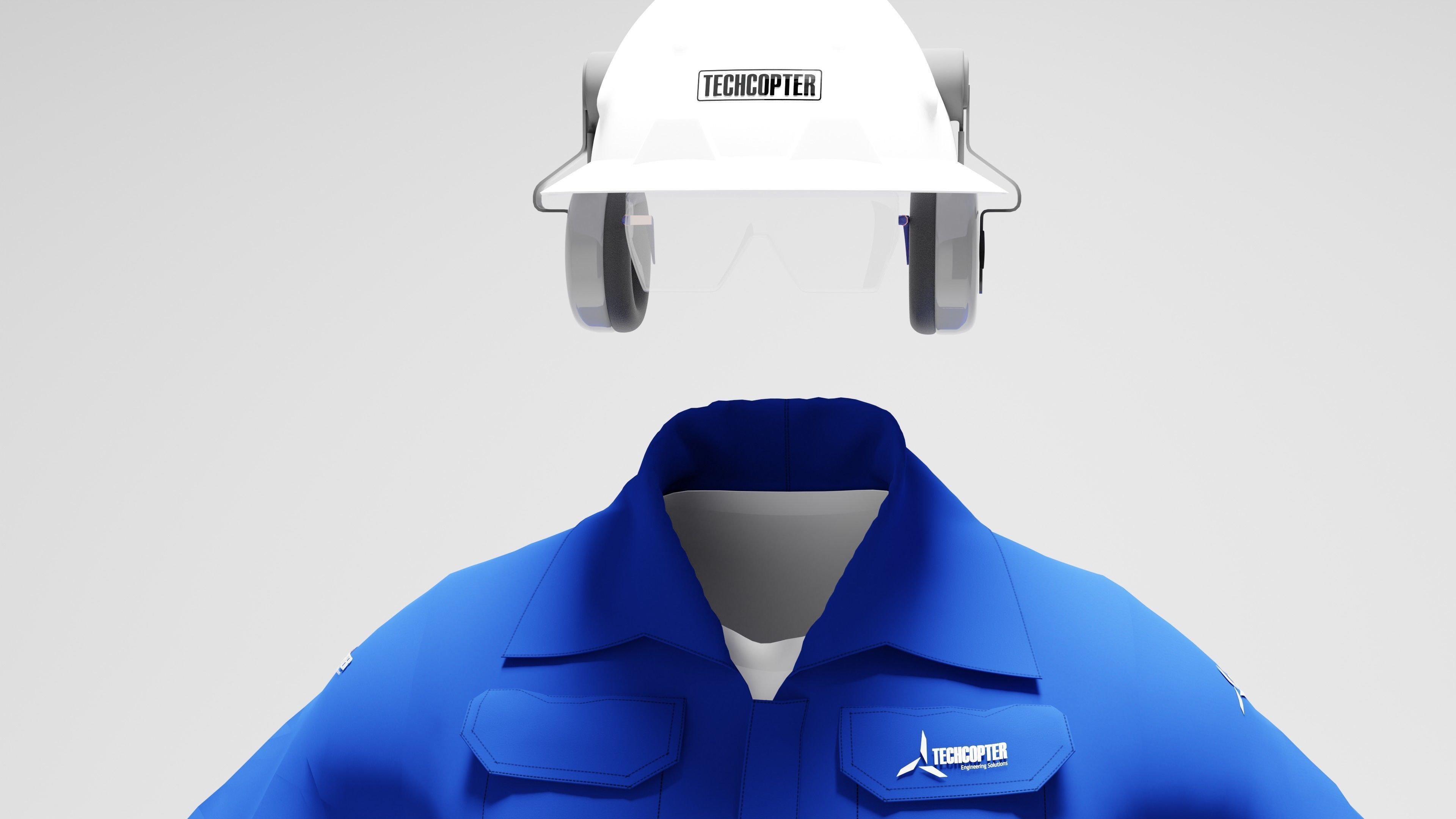 Oil and Gas worker uniform with safety equipments 3D model_2