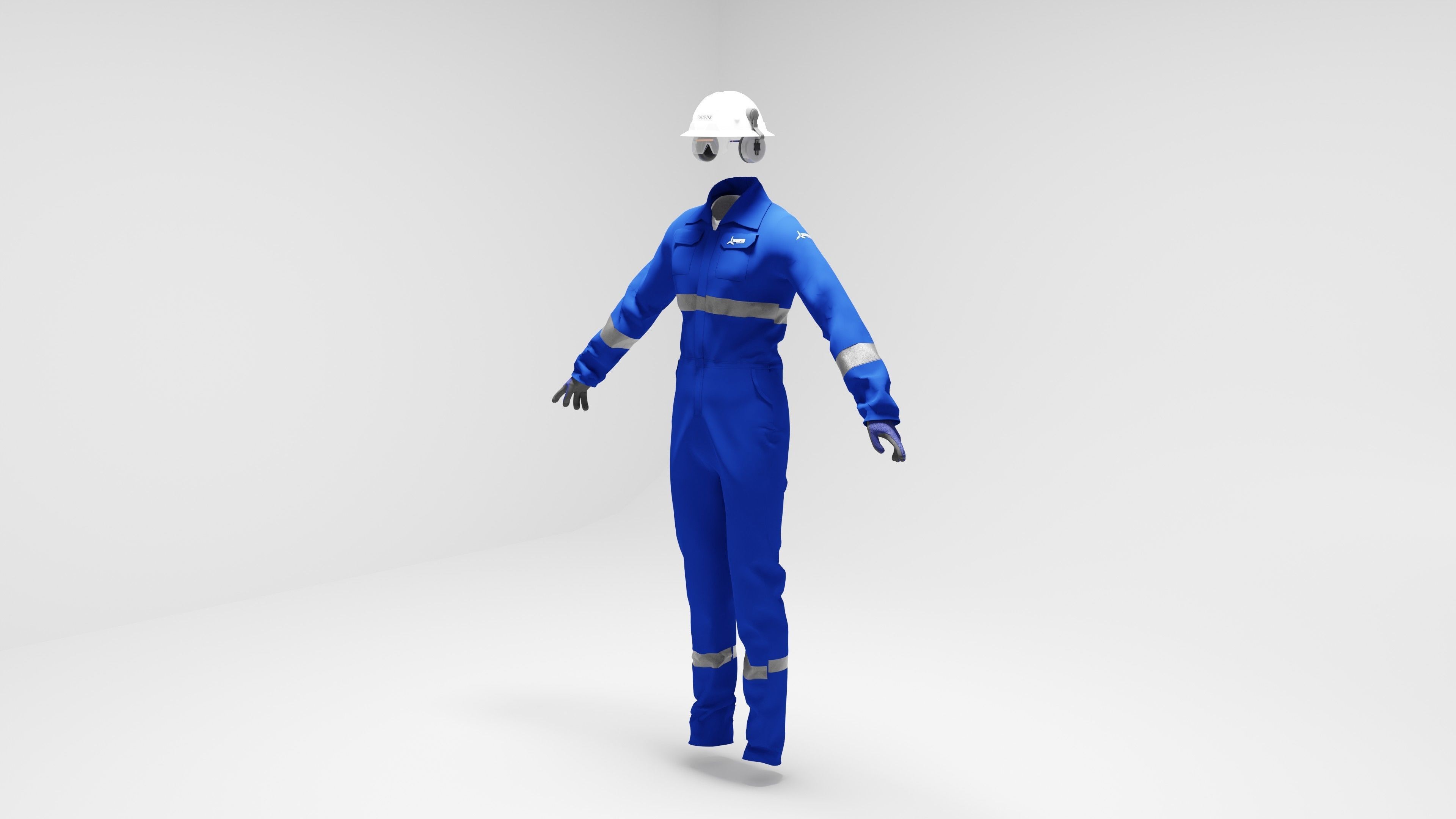 Oil and Gas worker uniform with safety equipments 3D model_1
