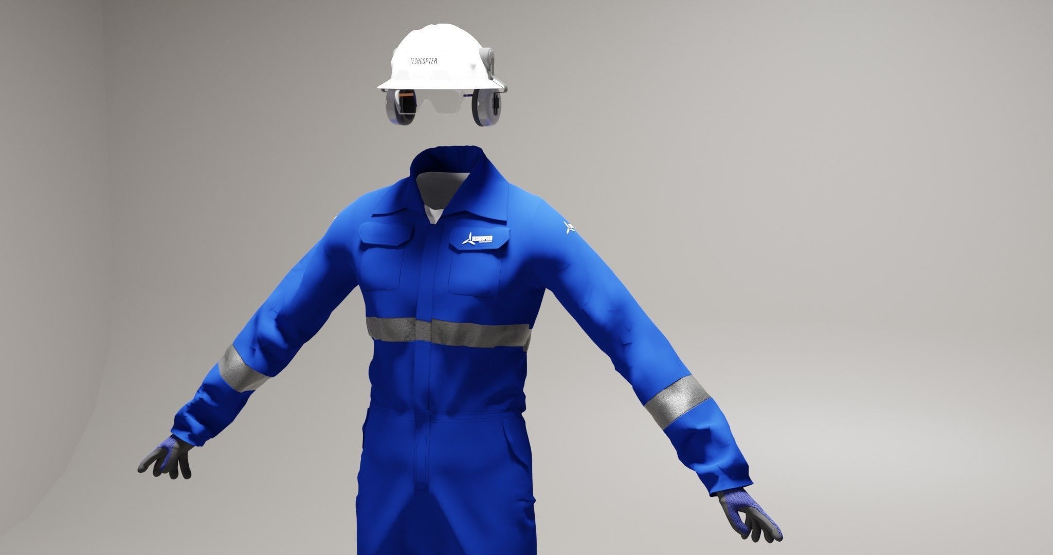 Oil and Gas worker uniform with safety equipments 3D model_5