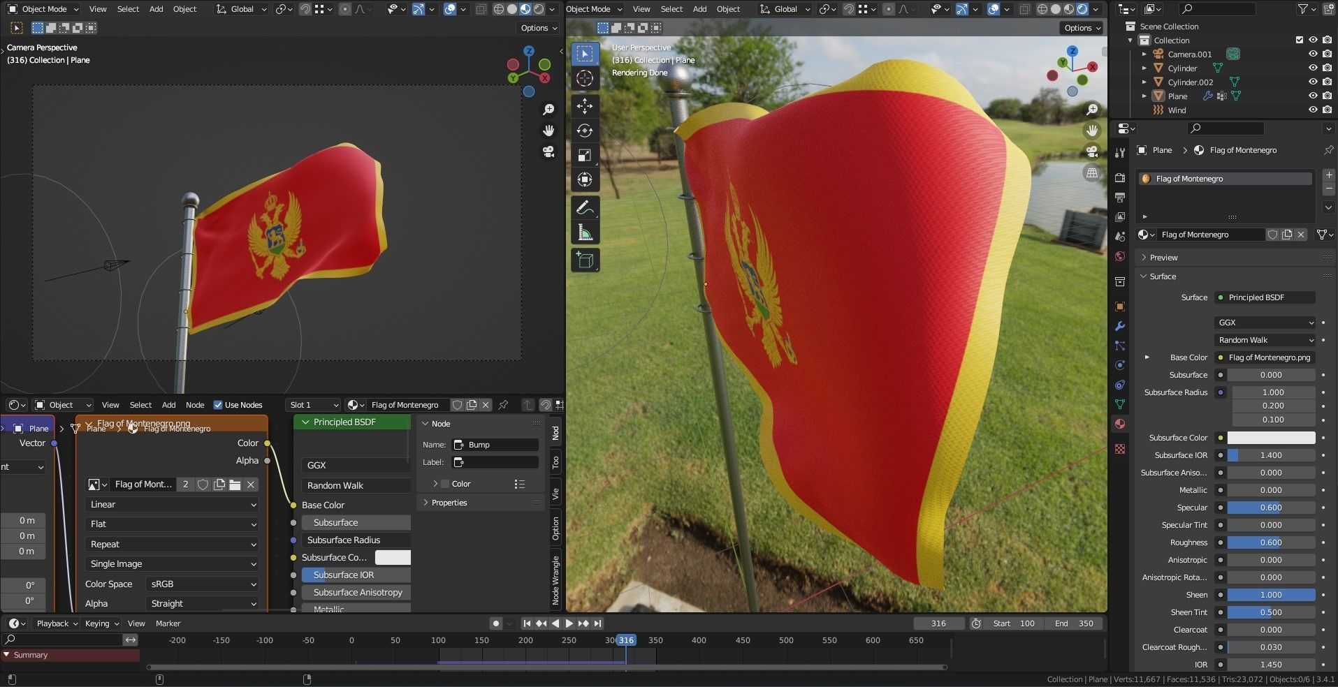 Animated Montenegro Flags 3D model_3