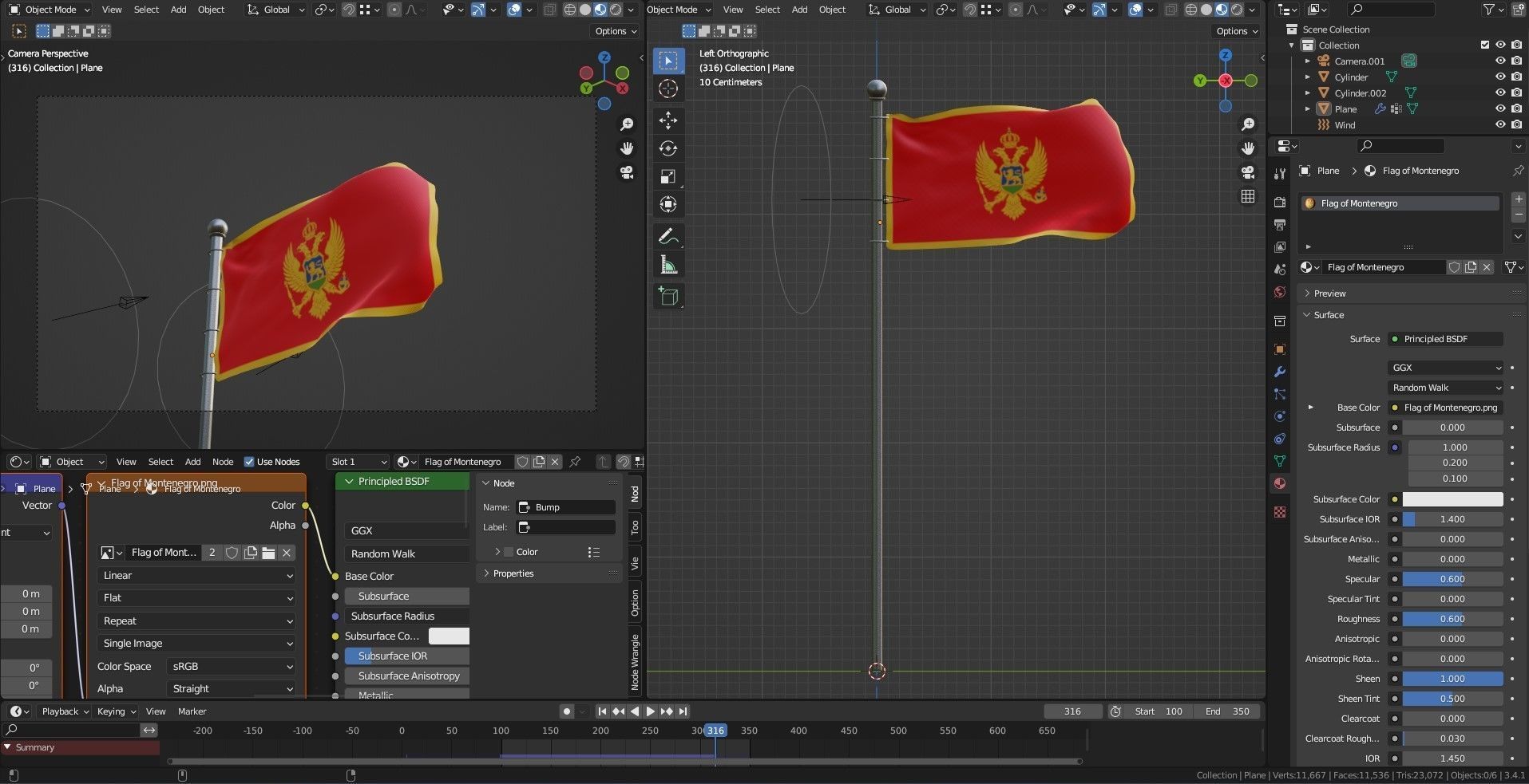 Animated Montenegro Flags 3D model_4