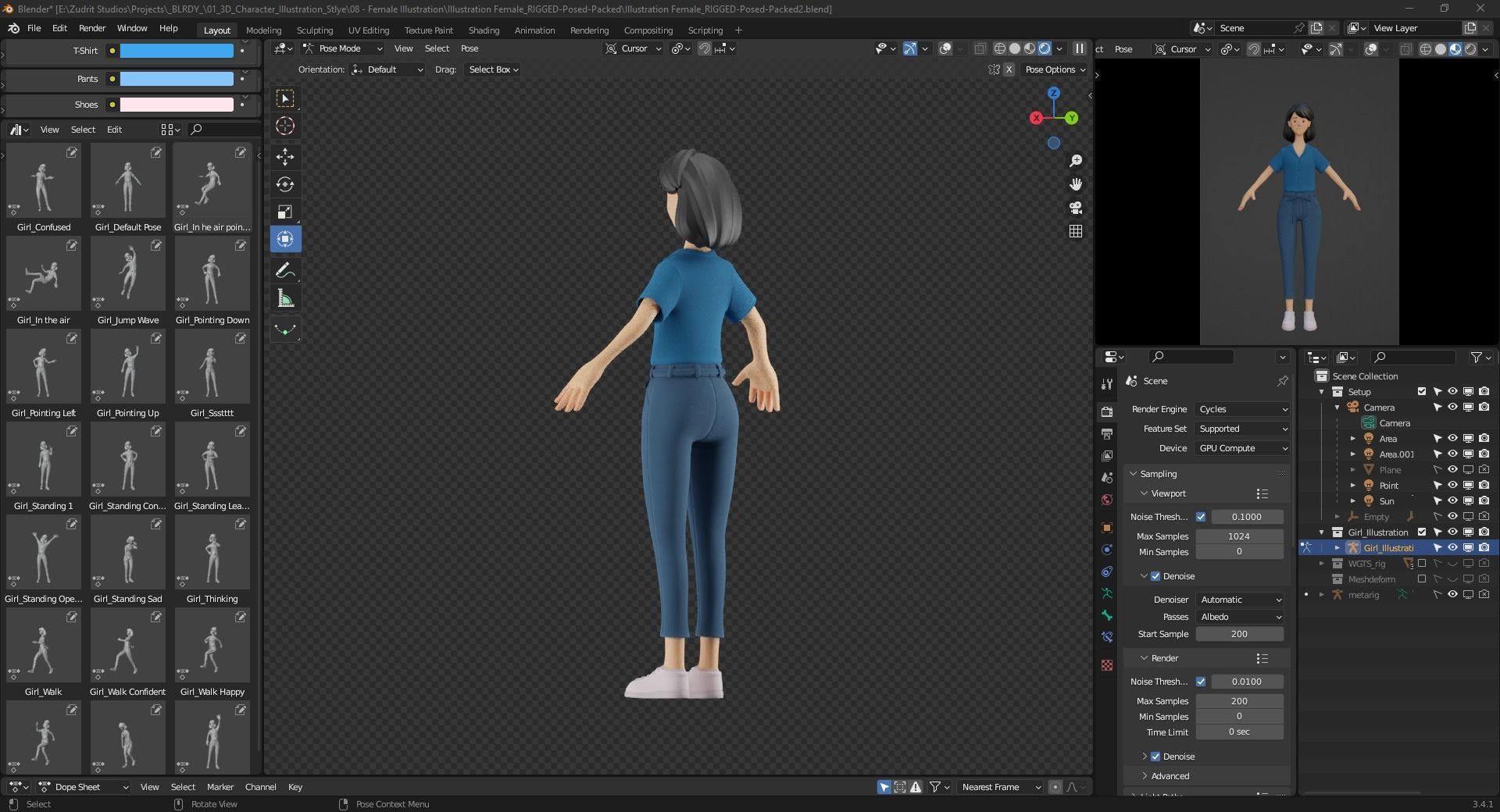 Cartoon Woman Illustration Style Rigged Low-poly 3D model_11