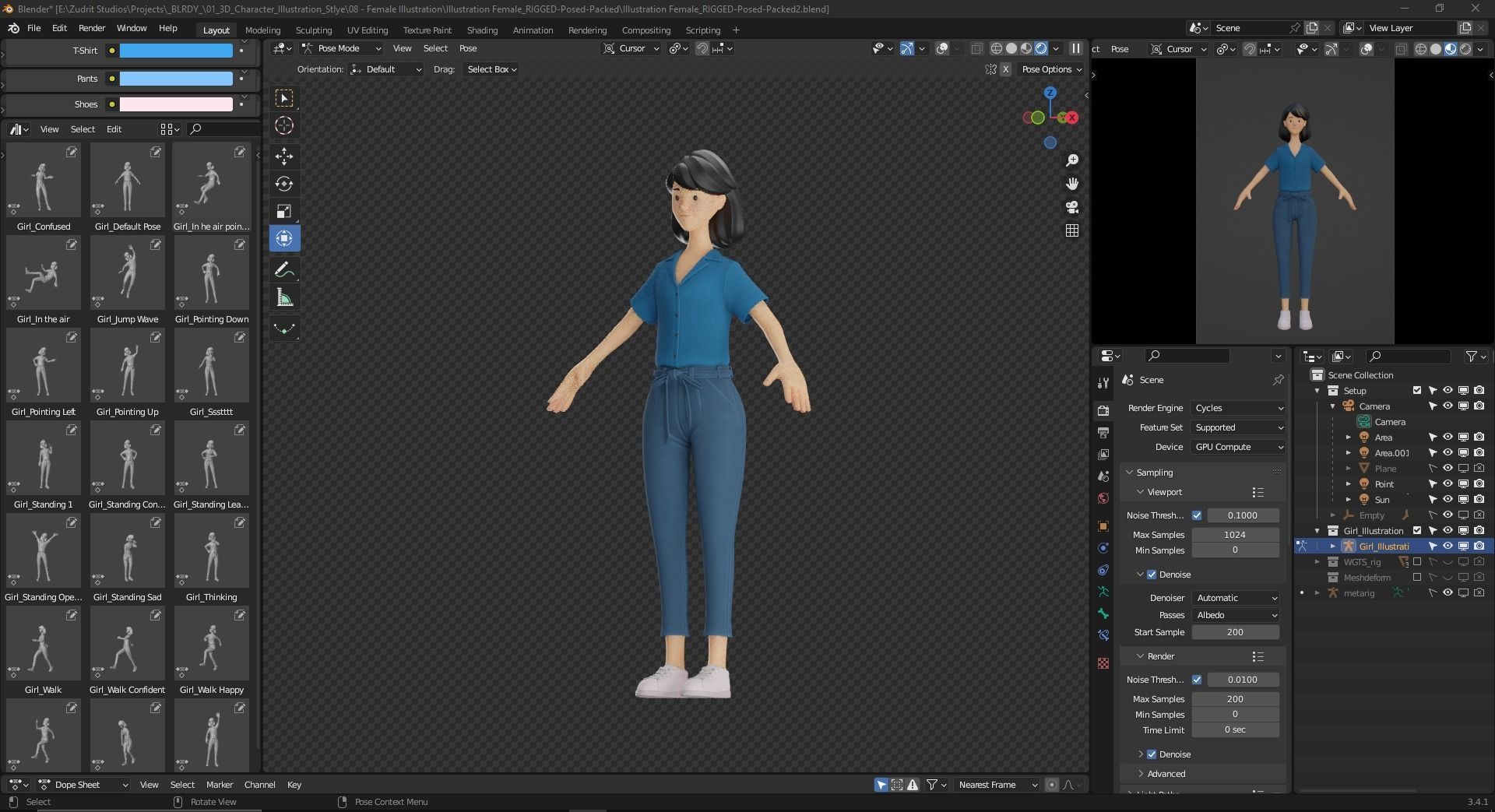 Cartoon Woman Illustration Style Rigged Low-poly 3D model_9