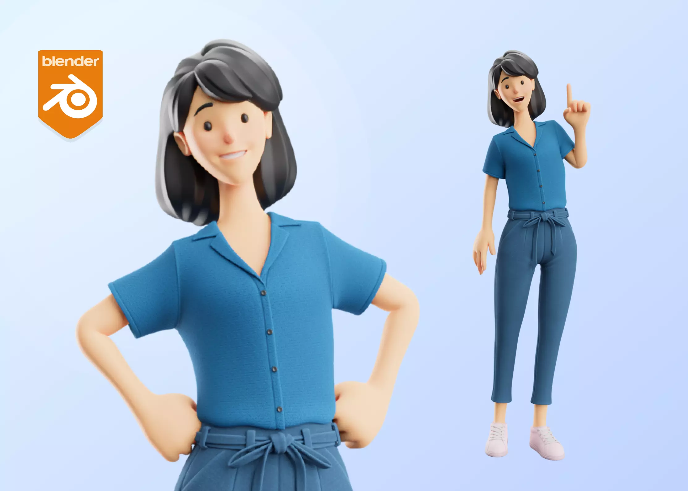Cartoon Woman Illustration Style Rigged Low-poly 3D model_0