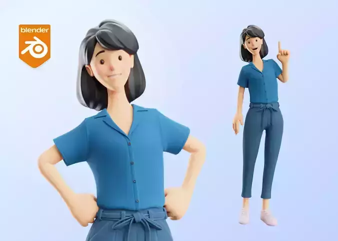 Cartoon Woman Illustration Style Rigged Low-poly 3D model