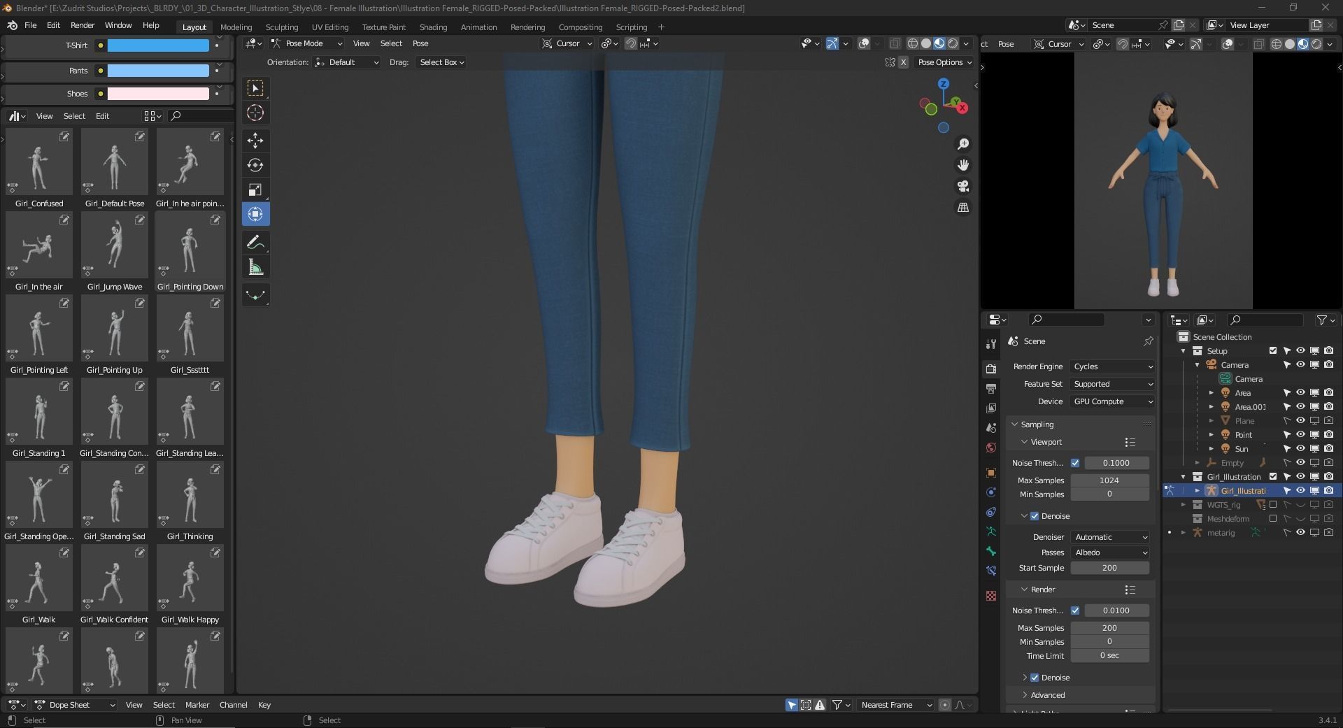 Cartoon Woman Illustration Style Rigged Low-poly 3D model_28