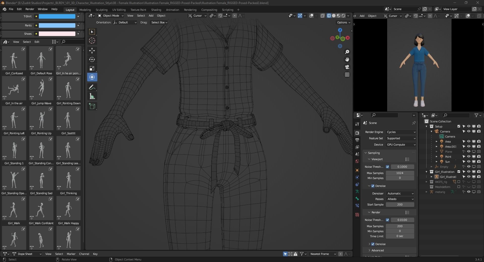 Cartoon Woman Illustration Style Rigged Low-poly 3D model_19