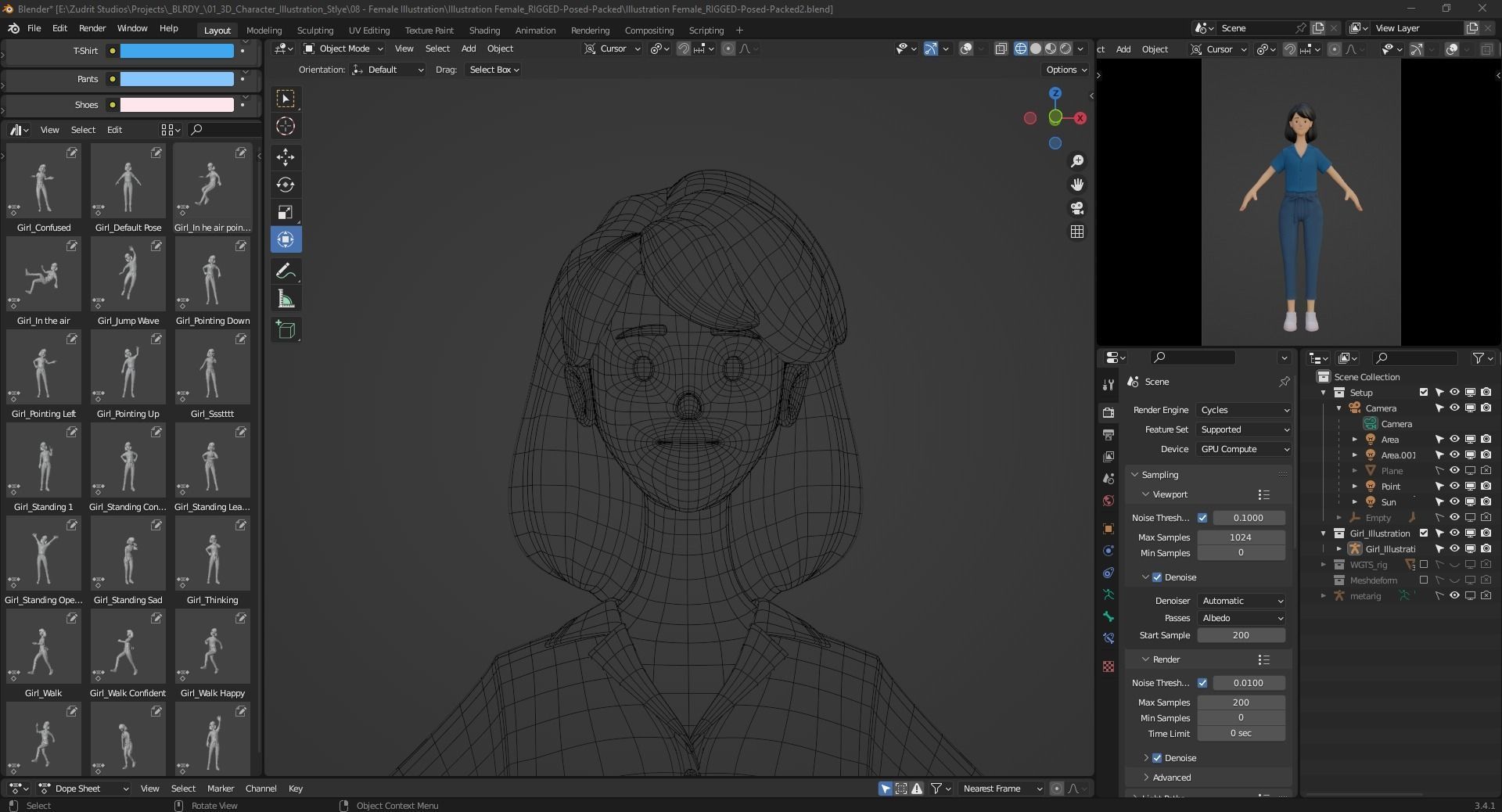 Cartoon Woman Illustration Style Rigged Low-poly 3D model_22