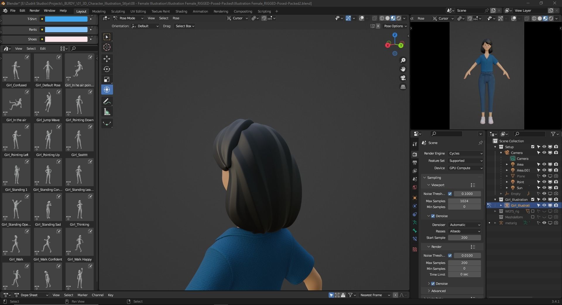 Cartoon Woman Illustration Style Rigged Low-poly 3D model_29