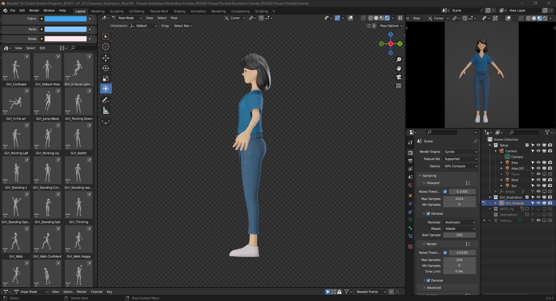 Cartoon Woman Illustration Style Rigged Low-poly 3D model_10