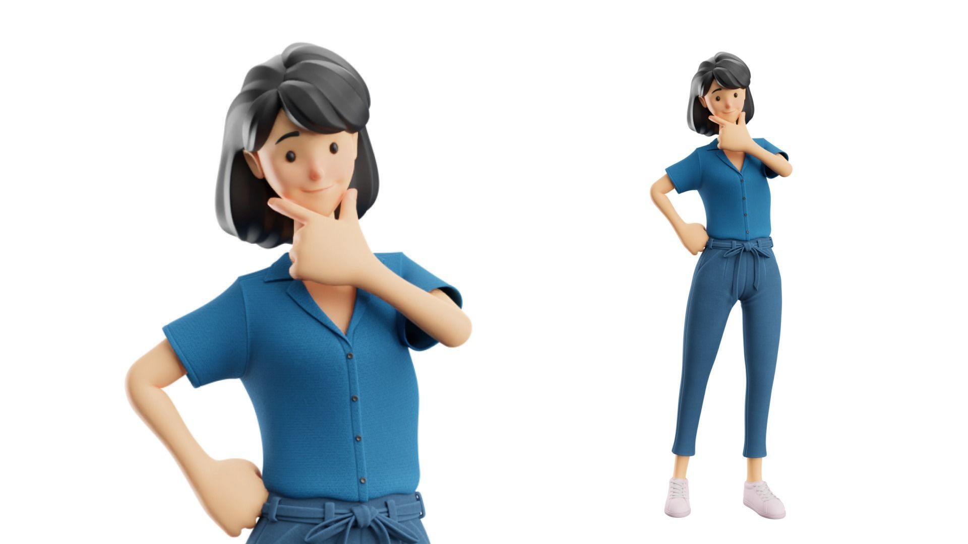 Cartoon Woman Illustration Style Rigged Low-poly 3D model_5