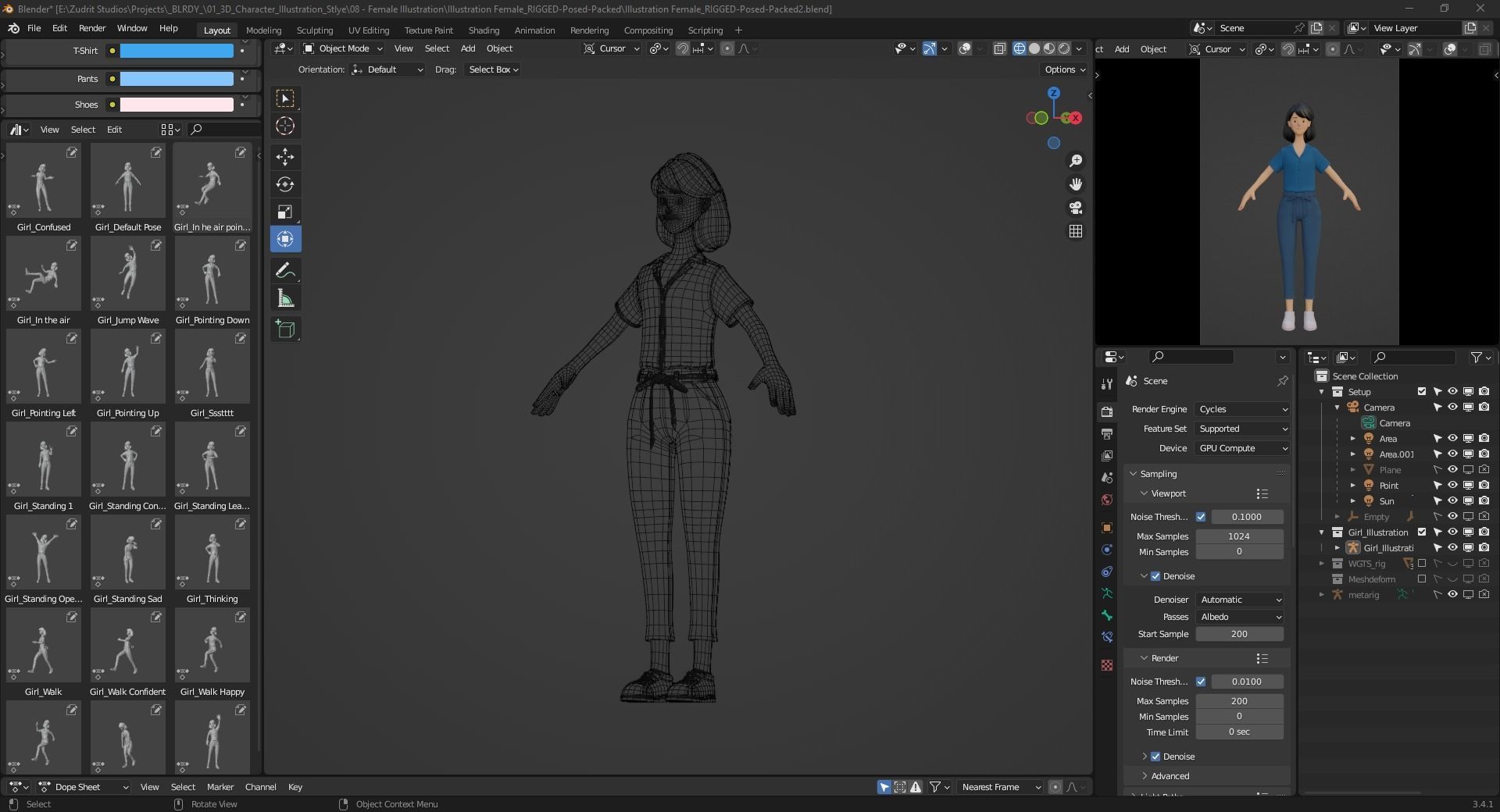 Cartoon Woman Illustration Style Rigged Low-poly 3D model_16