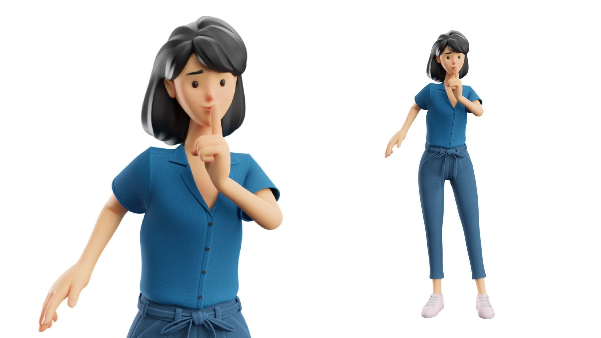 Cartoon Woman Illustration Style Rigged Low-poly 3D model_21