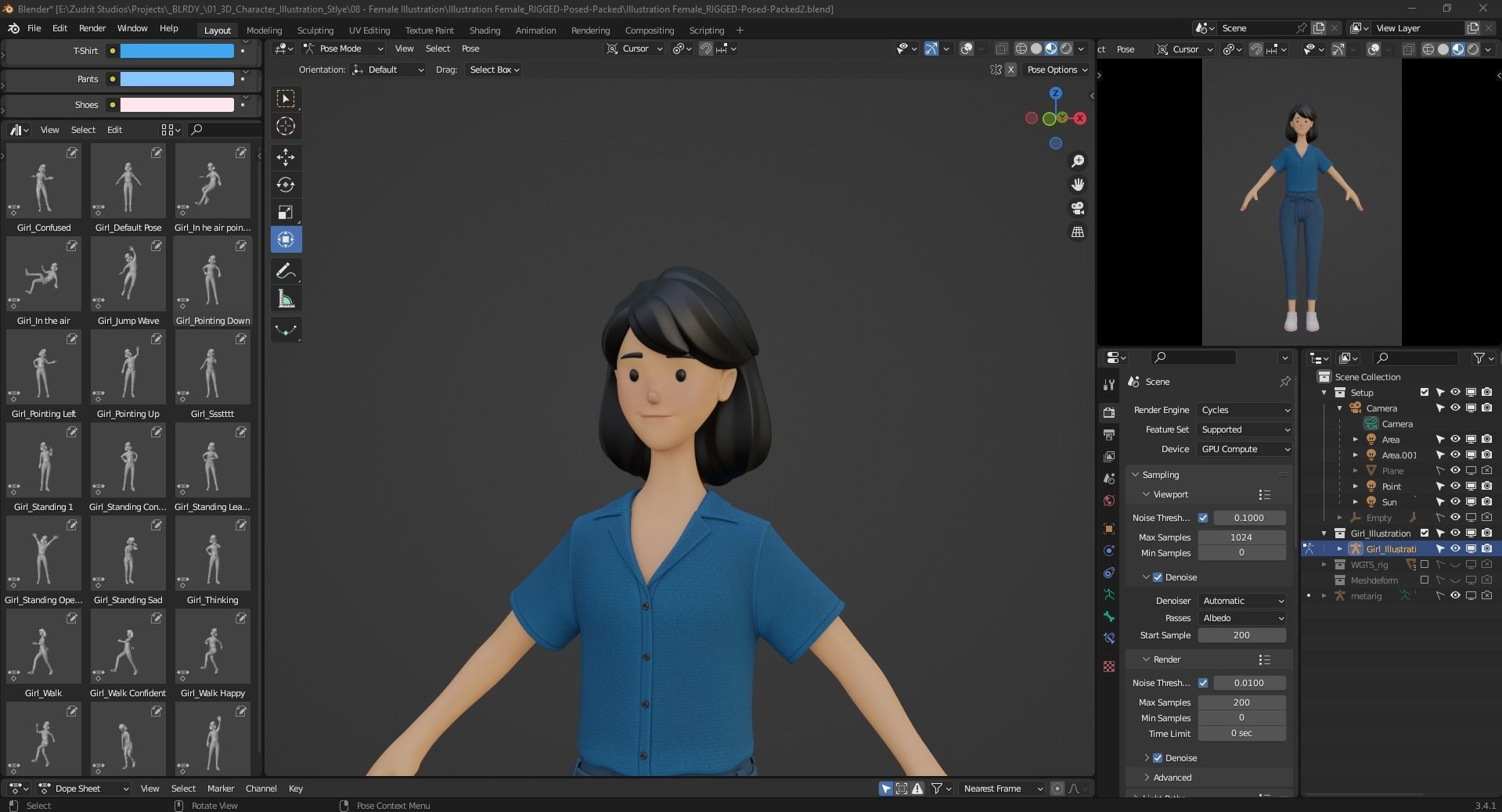 Cartoon Woman Illustration Style Rigged Low-poly 3D model_26