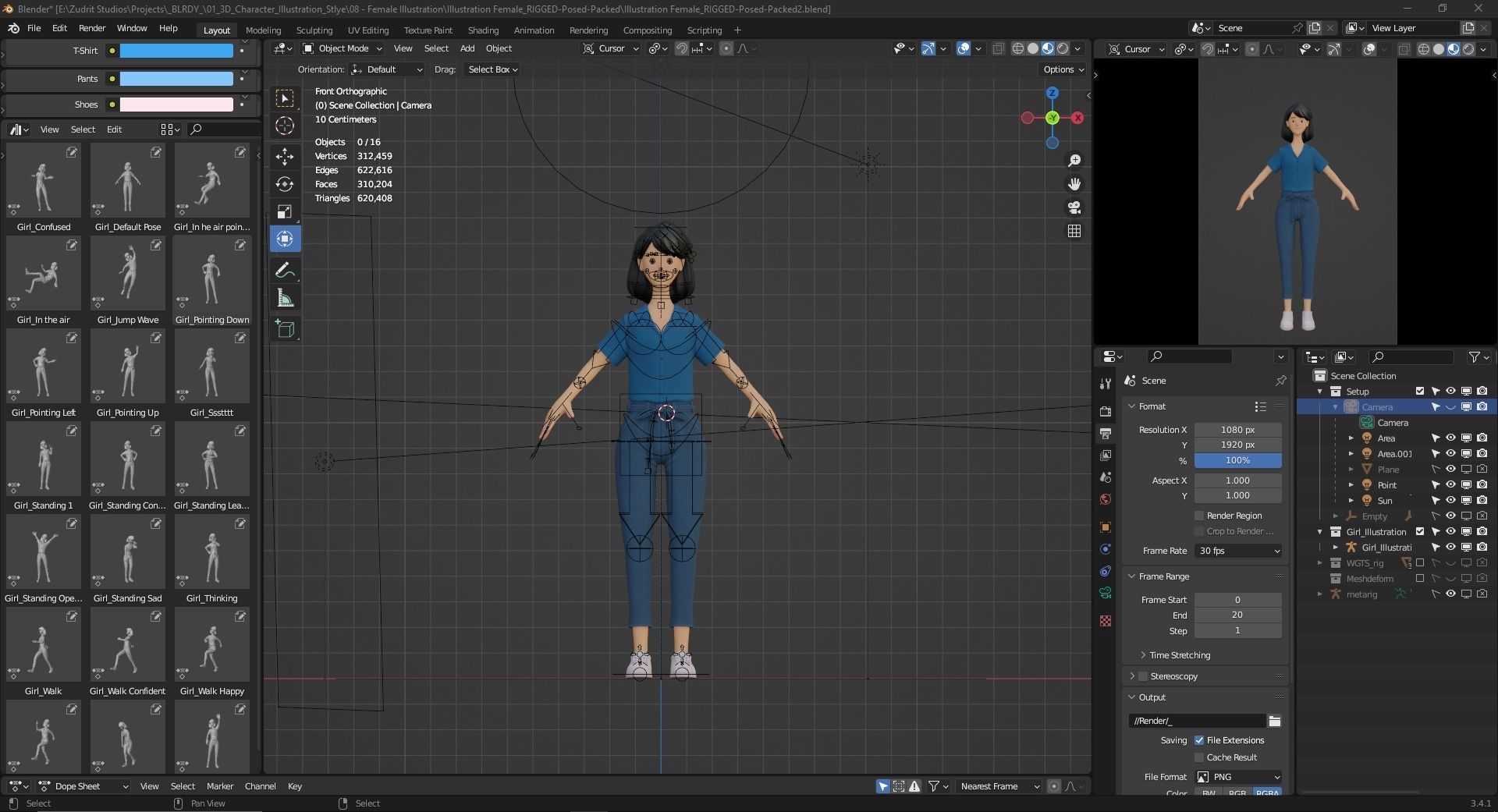 Cartoon Woman Illustration Style Rigged Low-poly 3D model_20
