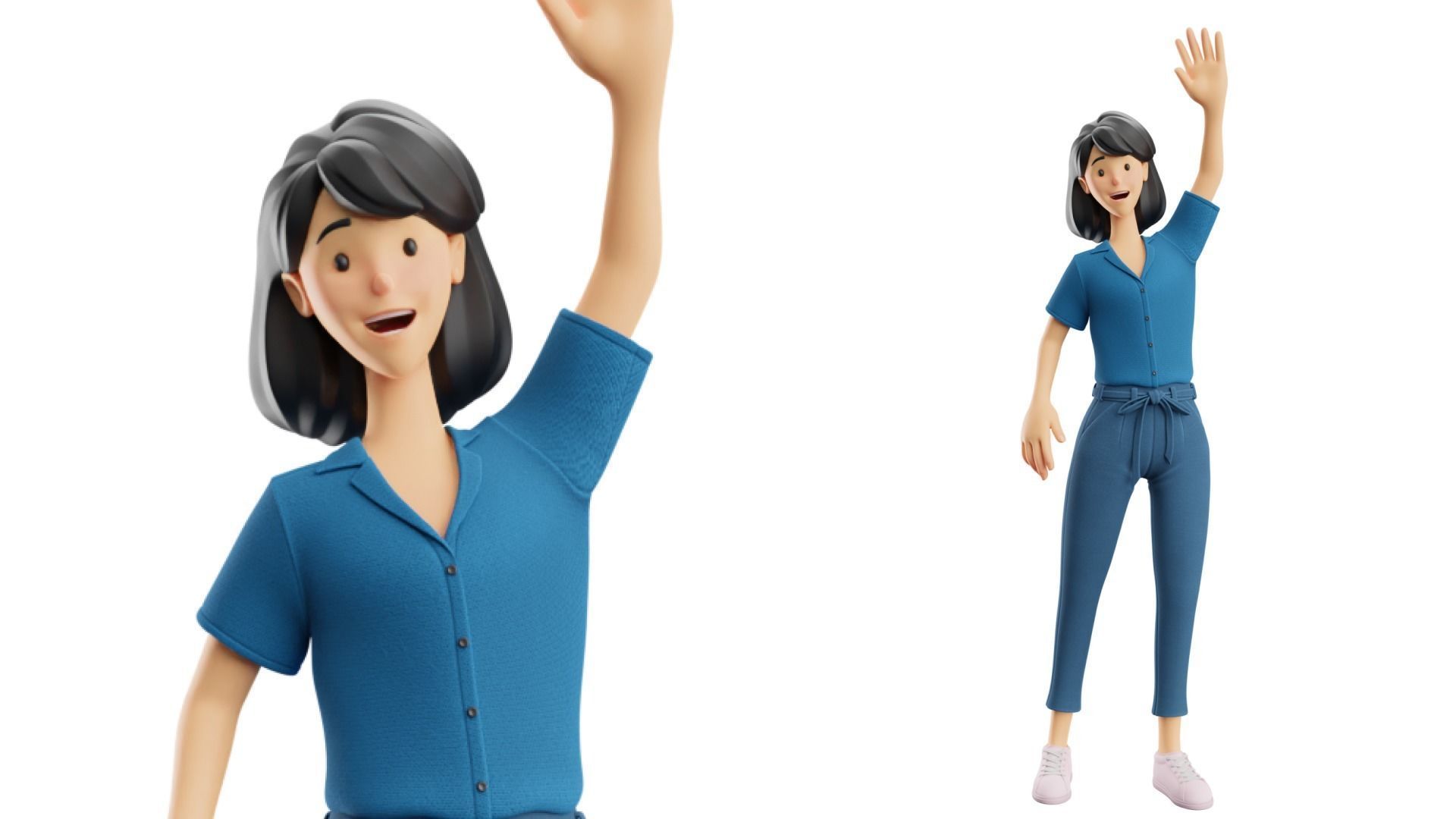 Cartoon Woman Illustration Style Rigged Low-poly 3D model_13