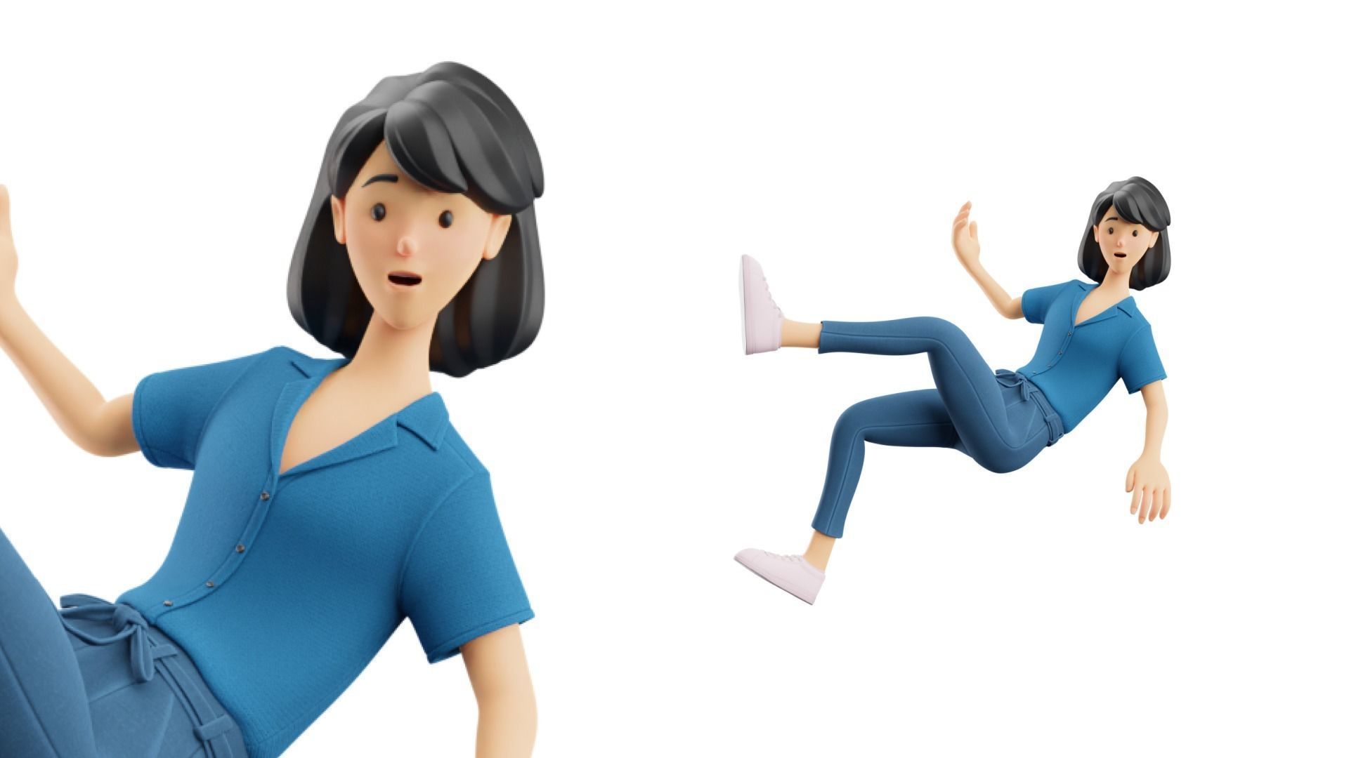 Cartoon Woman Illustration Style Rigged Low-poly 3D model_7