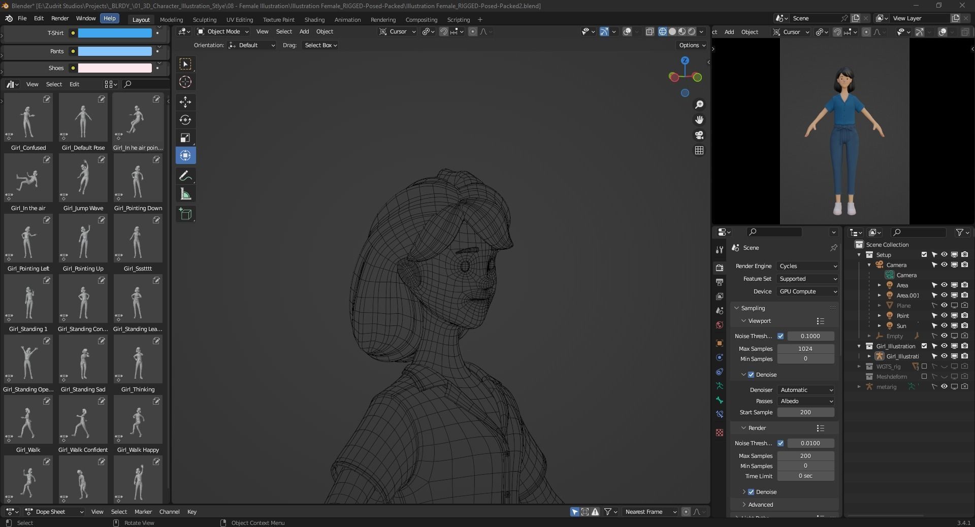 Cartoon Woman Illustration Style Rigged Low-poly 3D model_25