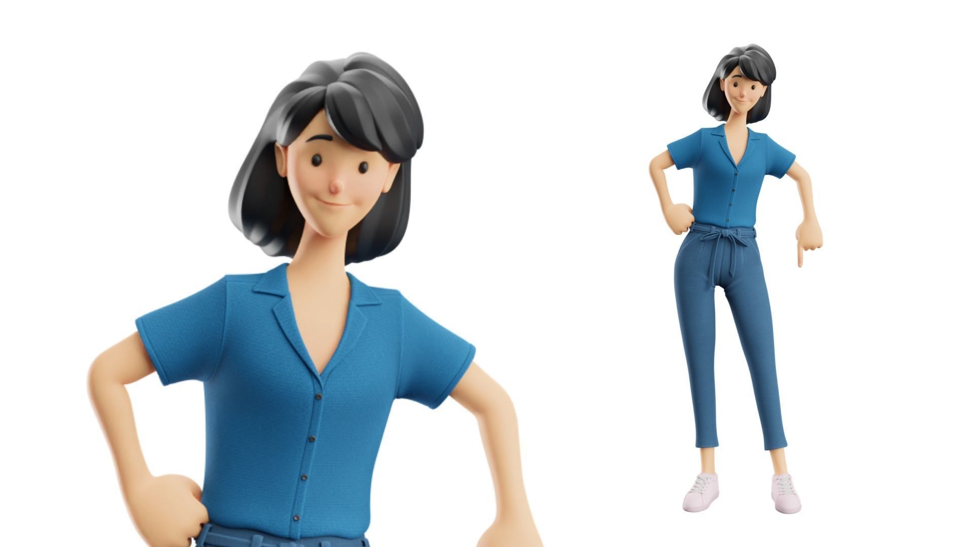 Cartoon Woman Illustration Style Rigged Low-poly 3D model_3