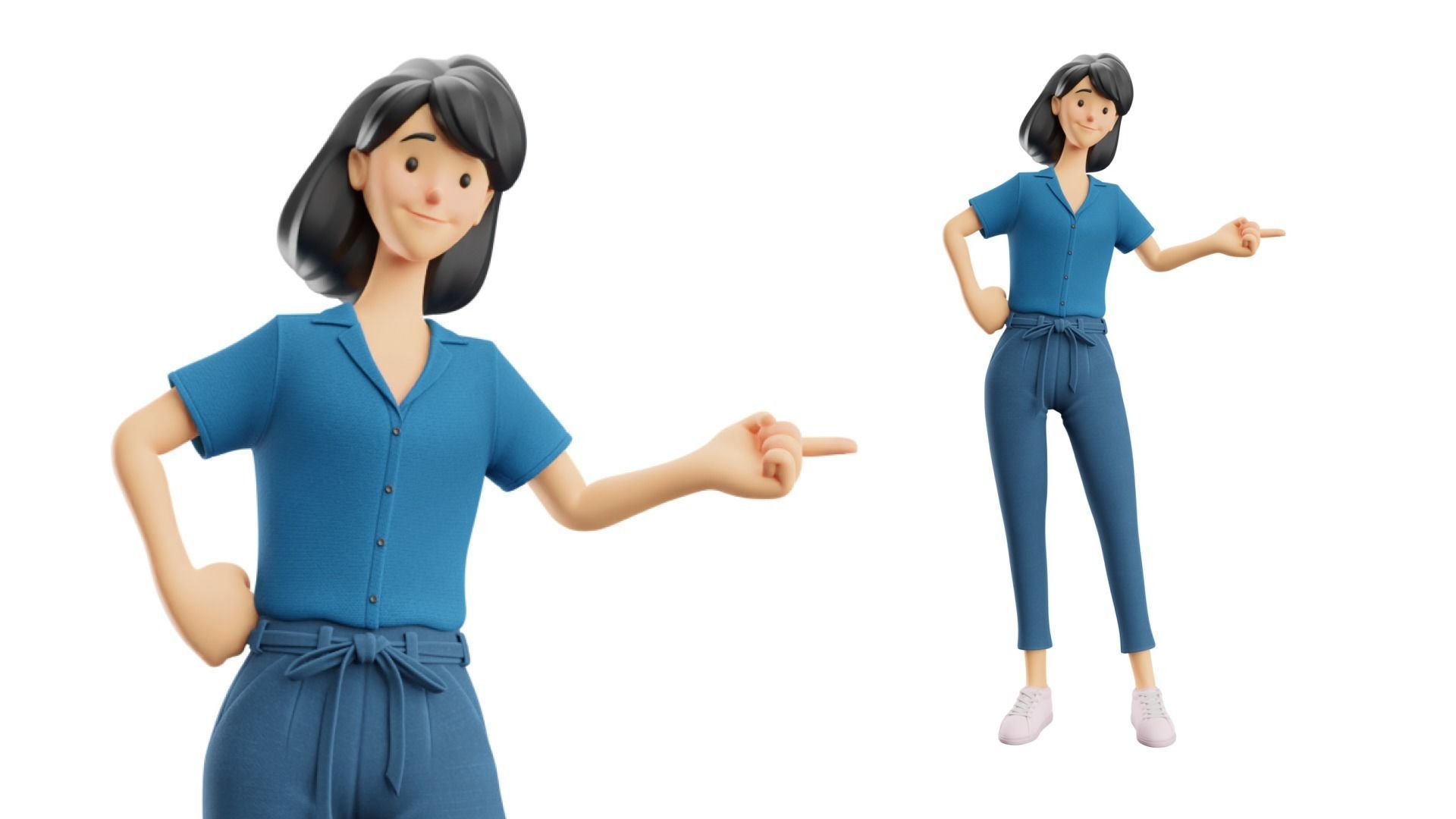 Cartoon Woman Illustration Style Rigged Low-poly 3D model_14