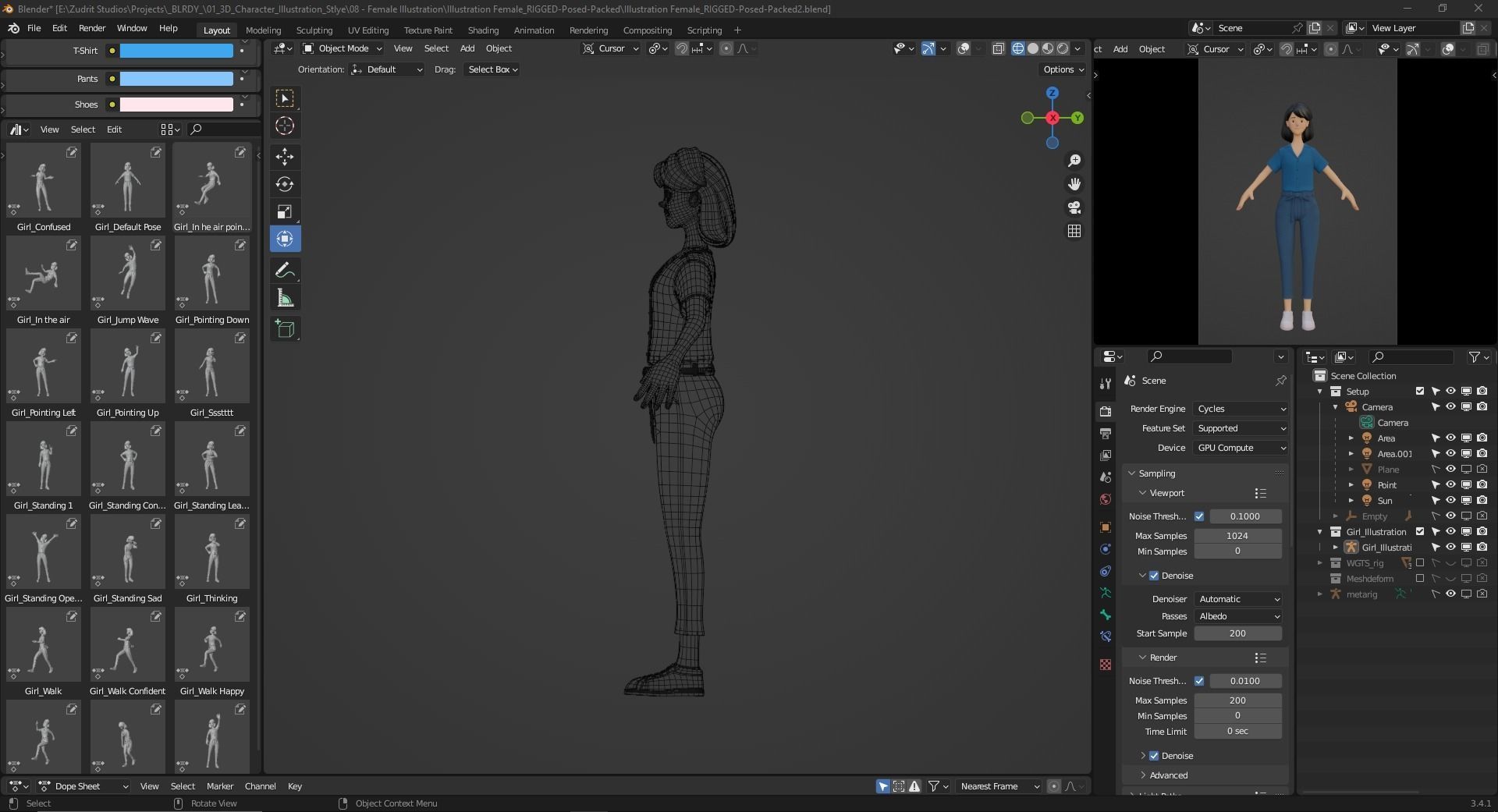 Cartoon Woman Illustration Style Rigged Low-poly 3D model_17