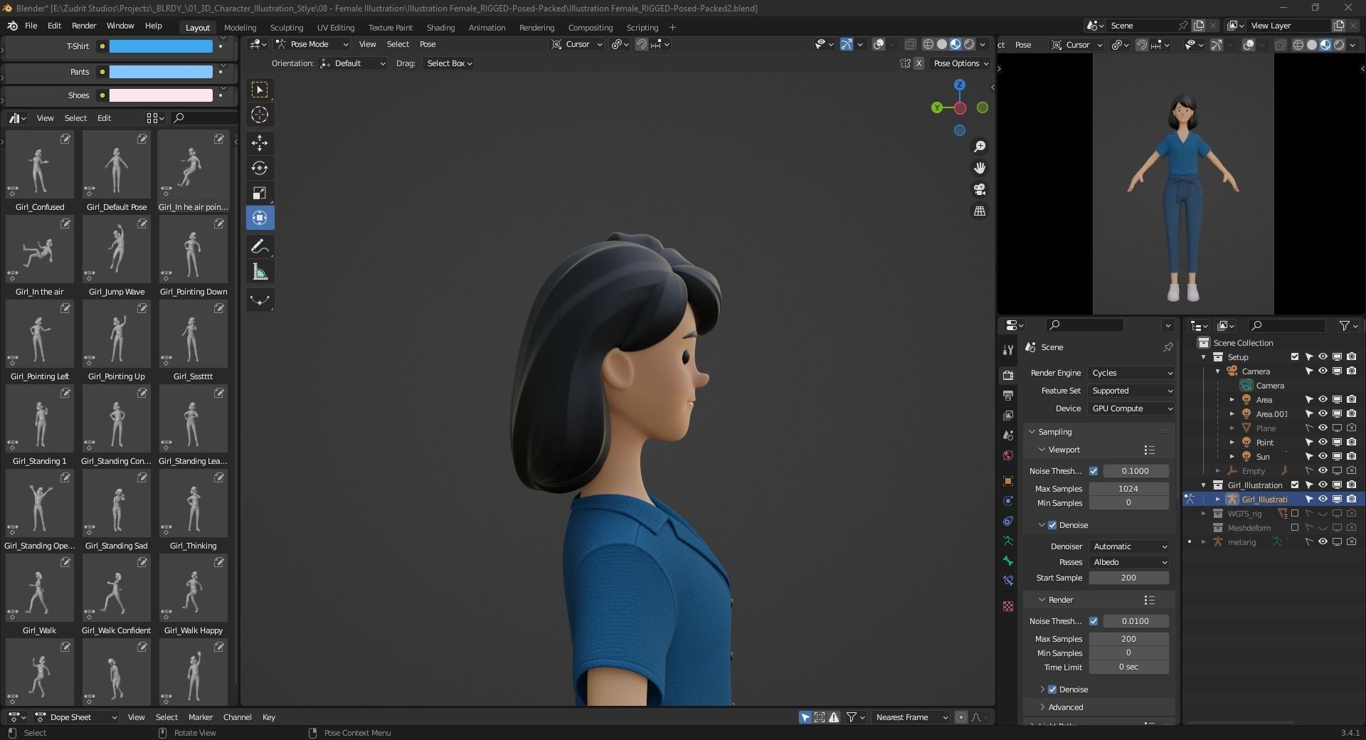 Cartoon Woman Illustration Style Rigged Low-poly 3D model_30