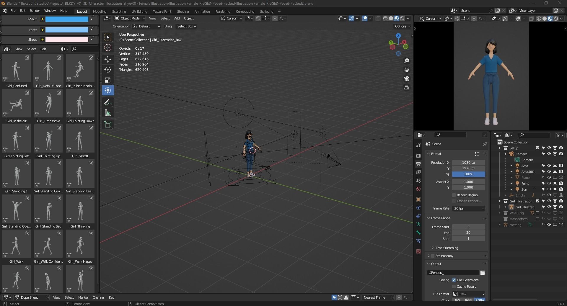 Cartoon Woman Illustration Style Rigged Low-poly 3D model_2